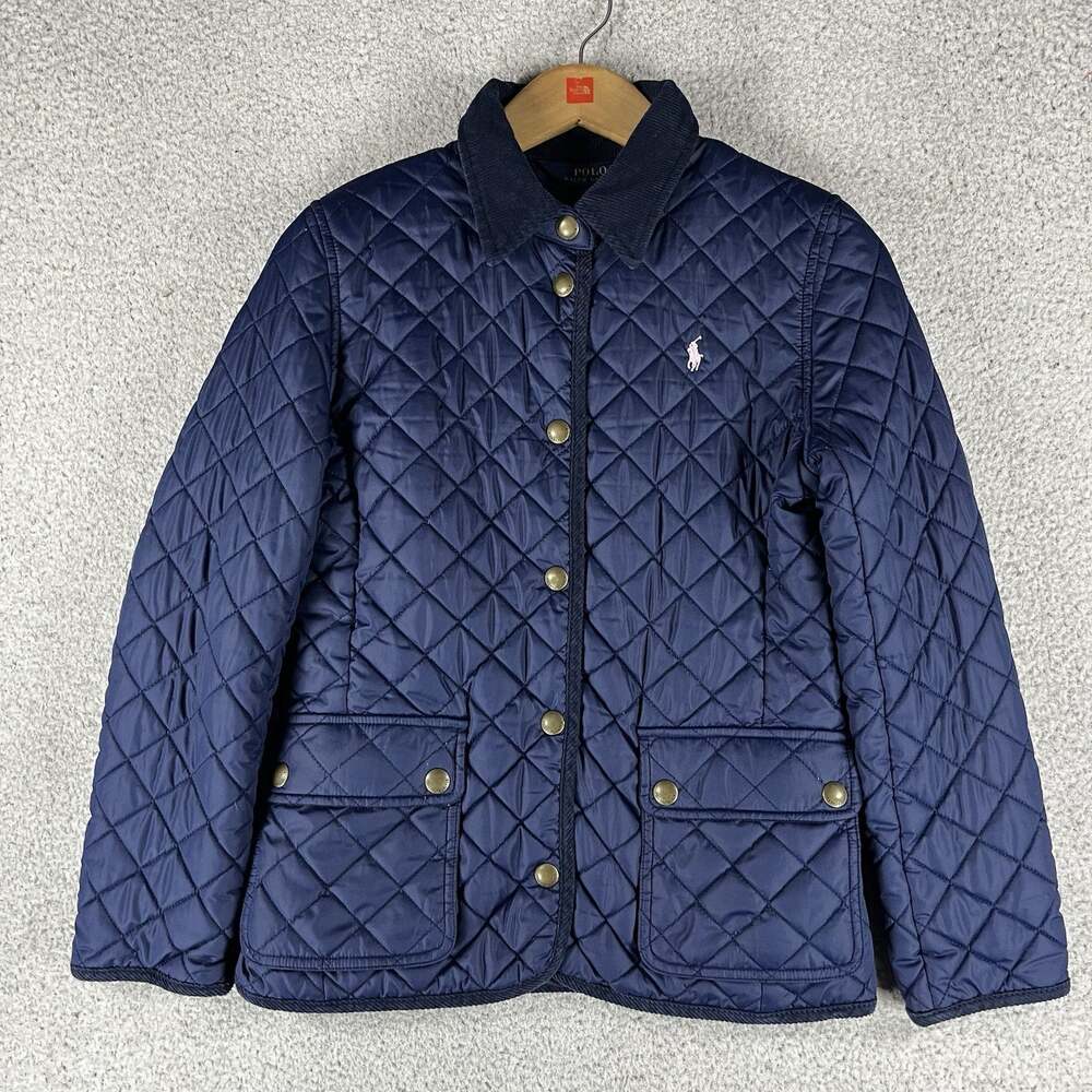 Polo Ralph Lauren Jacket Girls L 12-14 Blue Quilted Snap Button Barn Coat